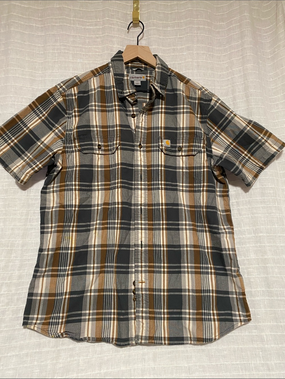 Carhartt Short-Sleeve Plaid Button-Down Shirt - Brown/Black/White